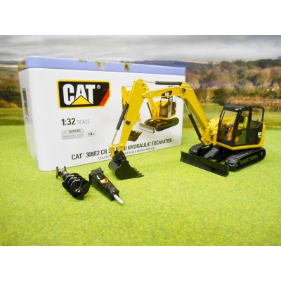 CATERPILLAR 1/32 308E2 CR SB MINI EXCAVATOR & ATTACHMENTS IN TIN CASE